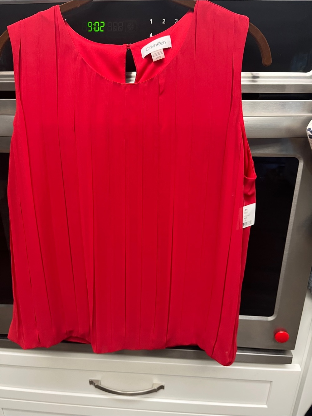Calvin Klein Red Pleated Sleeveless Camisole